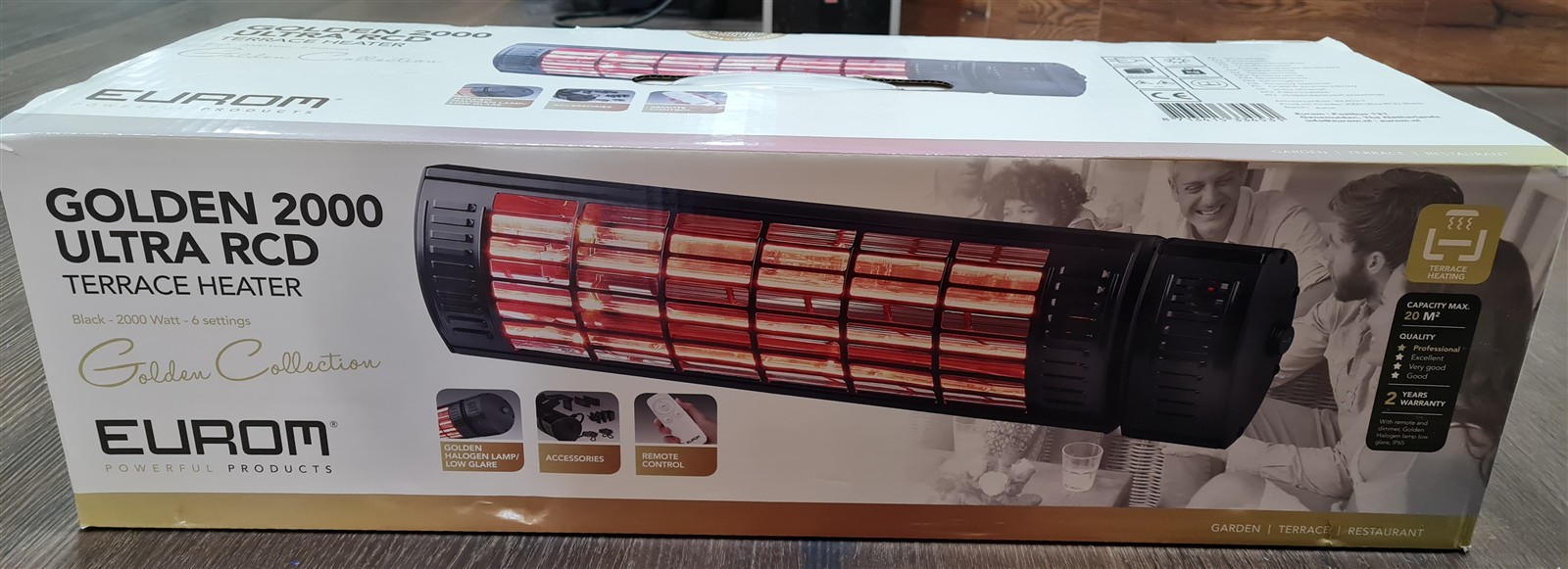 Eurom GoldenTerrassenstrahler 2000 Ultra RCD Black inkl. Fernbedienung