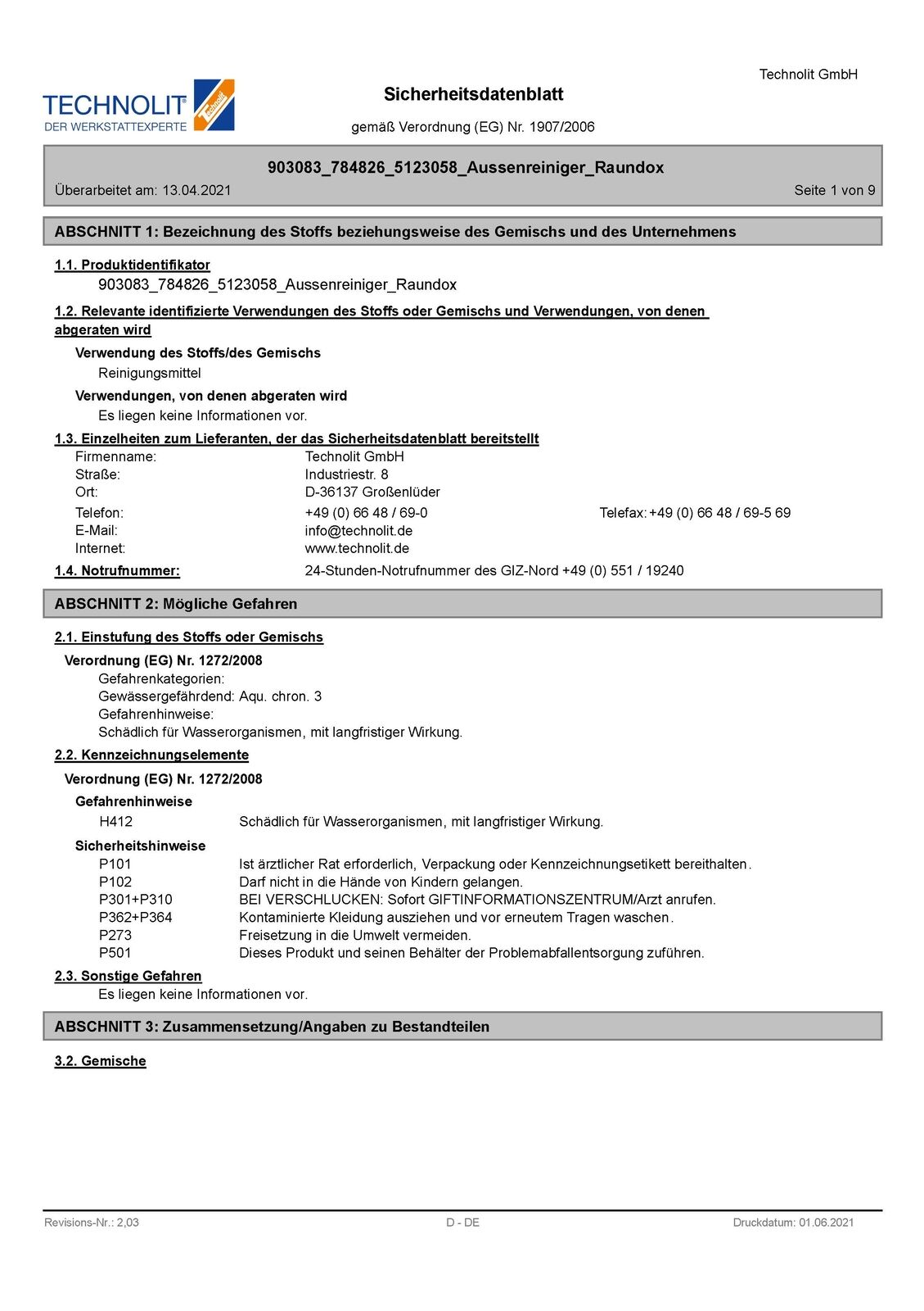 Technolit  Raundox  Glyphosatfreier Aussenreiniger | Grünentferner 1 Liter