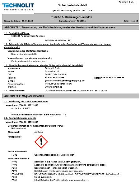 Technolit  Raundox  Glyphosatfreier Aussenreiniger | Grünentferner 1 Liter